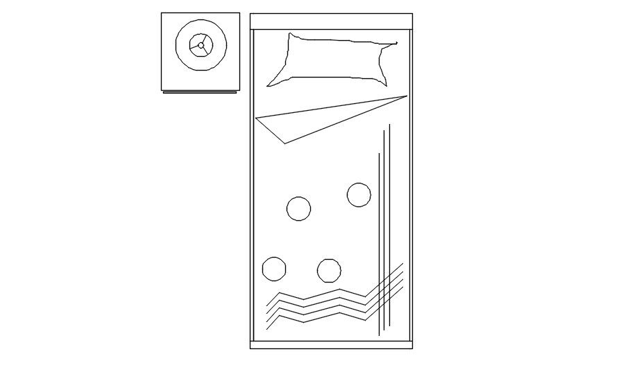 Single bed with side table design in AutoCAD 2D drawing, dwg file, CAD file