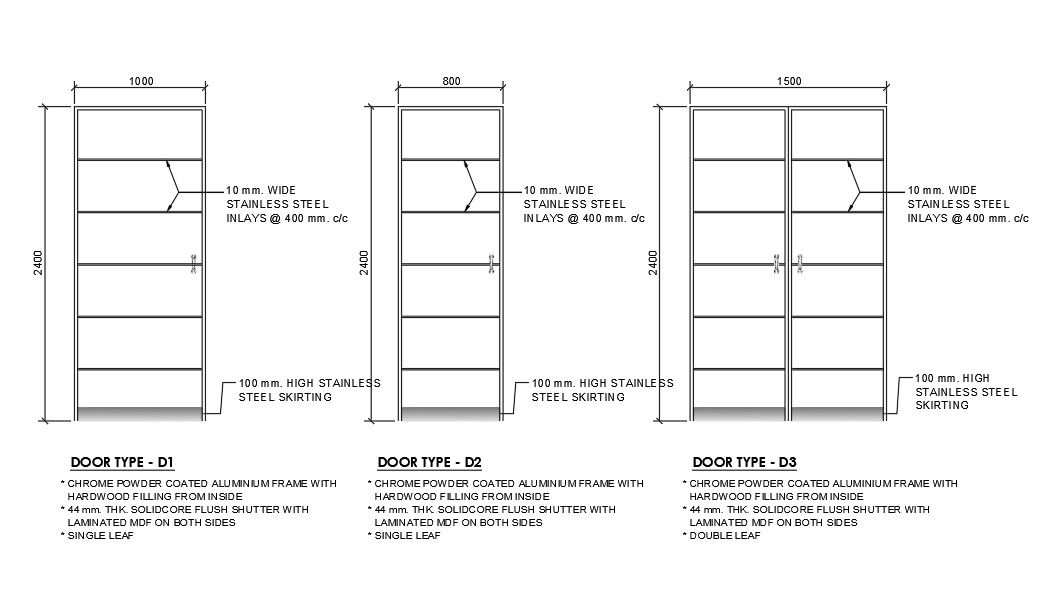 Single door type plans are given in this Autocad drawing file.Download the Autocad model.