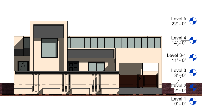 Single floor 3d house elevation design Revit drawing file. Download the Revit file. |CADBULL