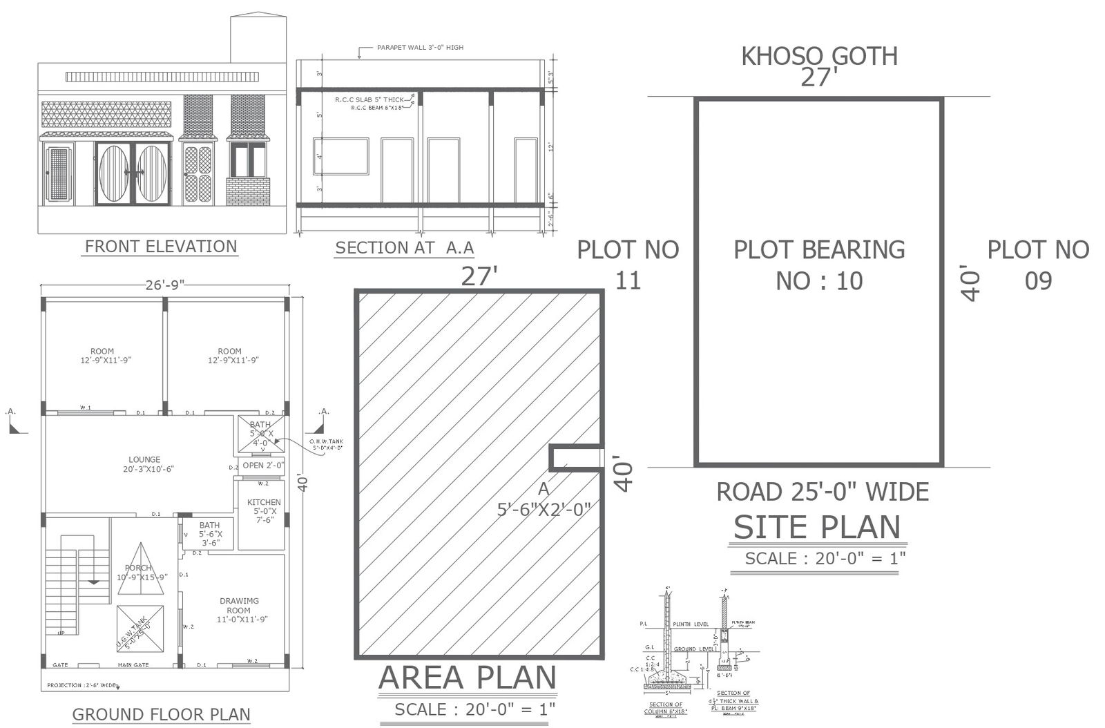 Single storey bungalow design with architecture detail dwg autocad drawing .
