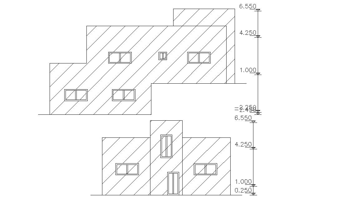 Single story Two Elevations Of House Building Design Cad File