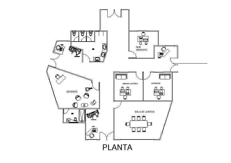 Single story office plan is given in this Autocad drawing model. Download now.