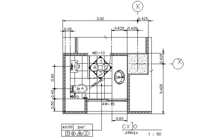 Single toilet section details are given in this 2D AutoCAD Drawing. Download the free AutoCAD 2D DWG file.