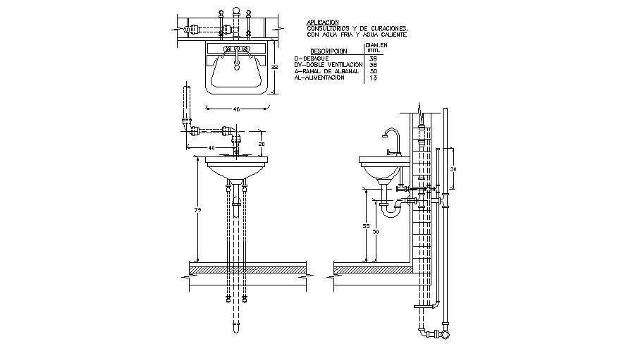 Sink section and plan cad drawing details dwg file