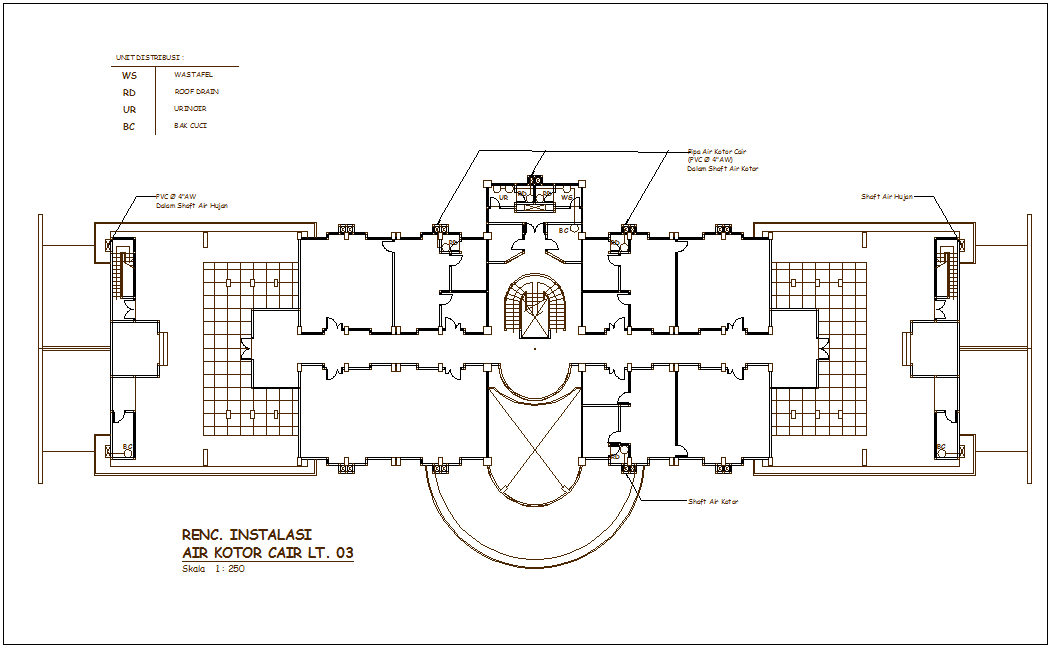 Sink with roof drain view with single-drain water line for corporate building dwg file