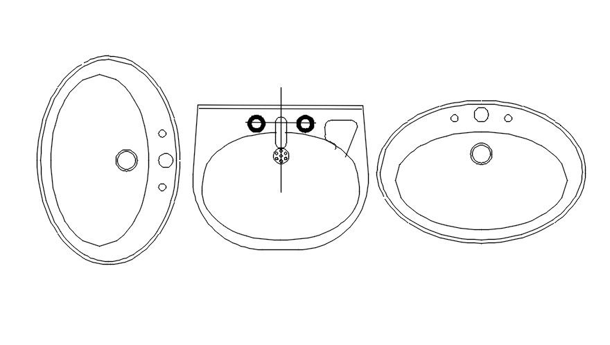 Sink CAD blocks in AutoCAD 2D drawing, CAD file, dwg file