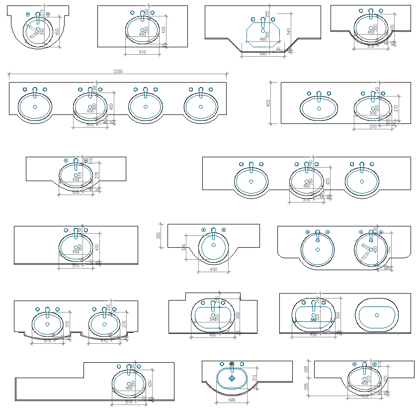 Sink Design with Dimensions DWG CAD File for AutoCAD Projects