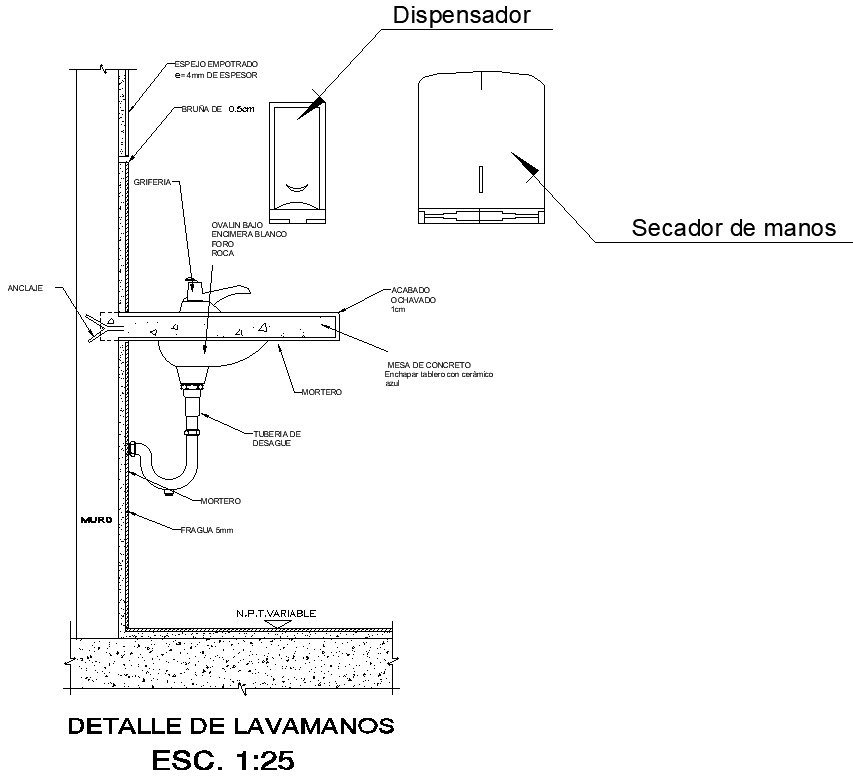 Sink Detail with hand dryer and dispenser detail  DWG AutoCAD file