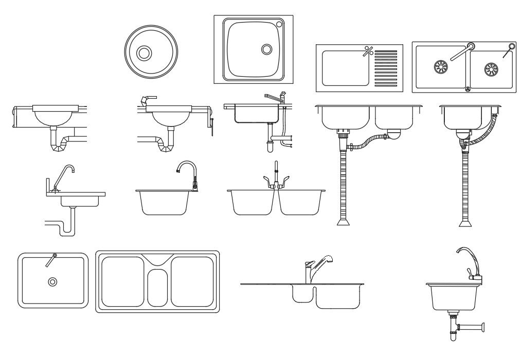 Sink Top View Plan And Side Elevation Design DWG File