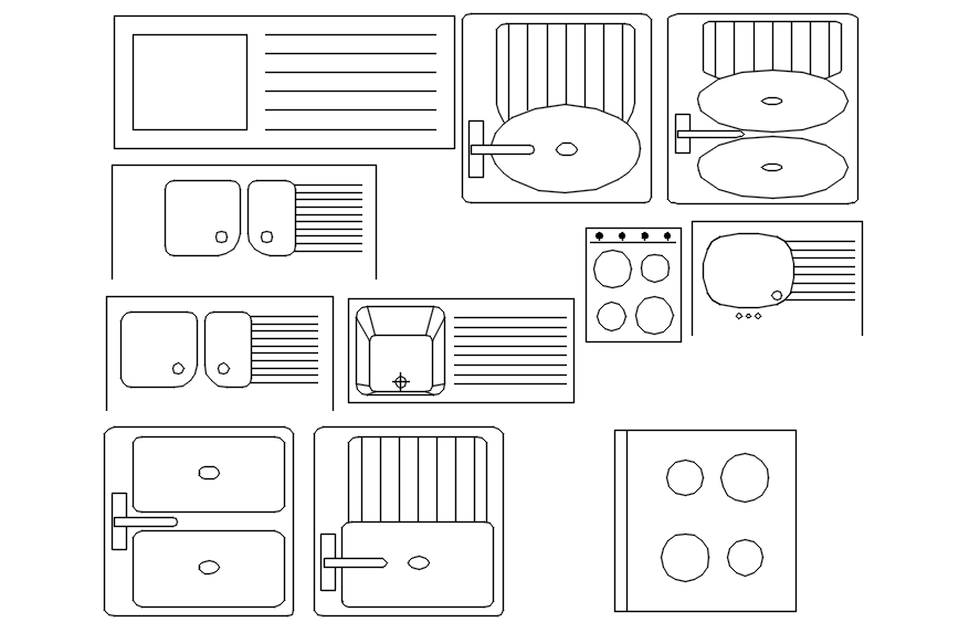 Sink blocks in AutoCAD 2D, CAD file, dwg file