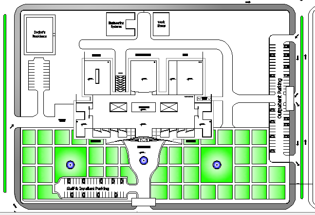 Site Plan of Multi-Flooring Hospital Design dwg file