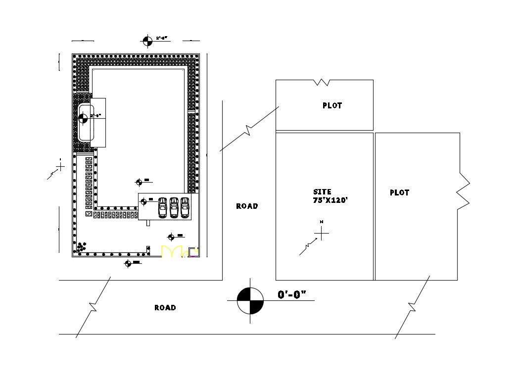Site plan and distribution plan details of small house dwg file