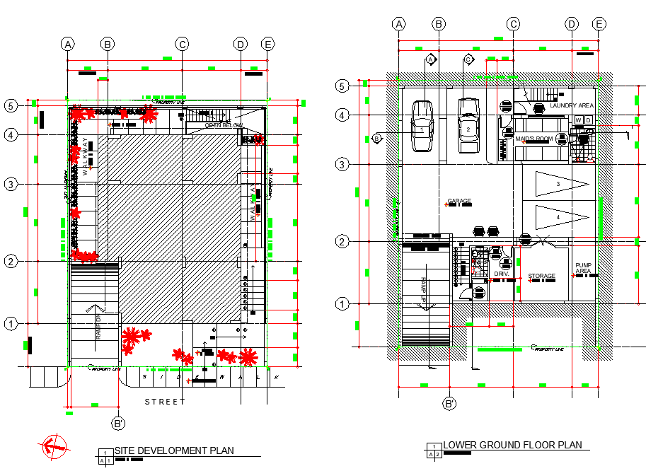 Site plan and lower ground floor plan autocad file
