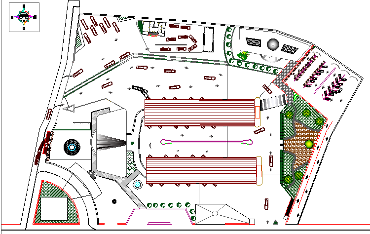 Site plan details of bus terminal of city dwg file