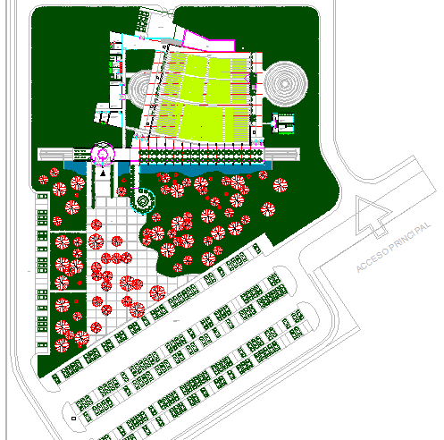 Site plan details with landscaping of congress center office building dwg file