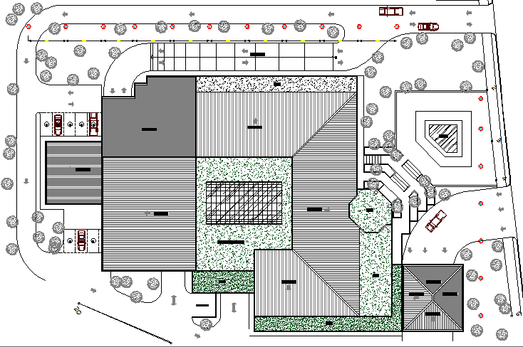 Site plan details with landscaping of finance building dwg file