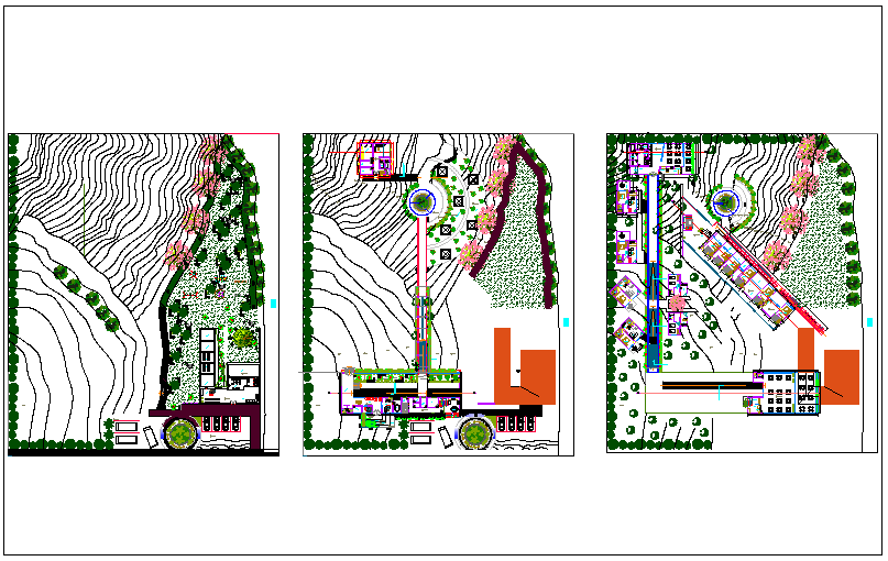 Site plan layout detail view of park and residential area detail dwg file