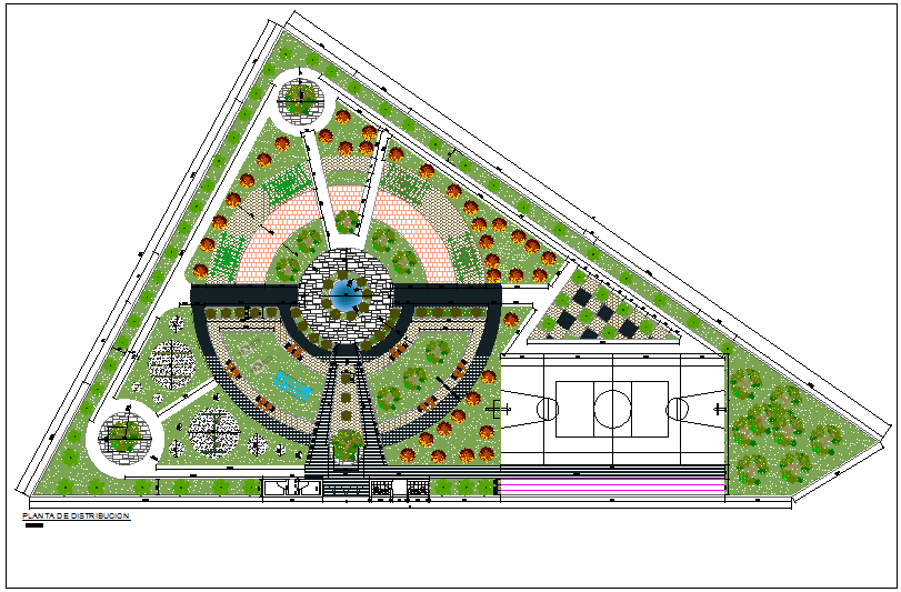 Site plan layout detail view of park and residential area detail dwg file