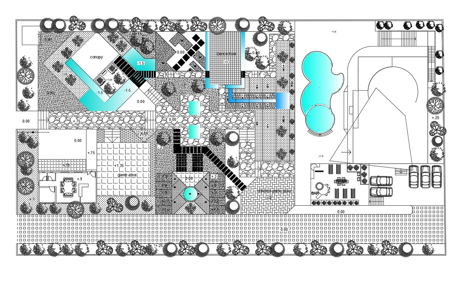 Site plan of Villa with detail dimension in dwg file