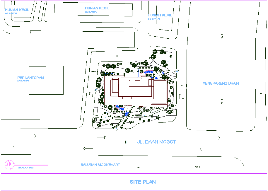 Site plan of office area with architectural view dwg file