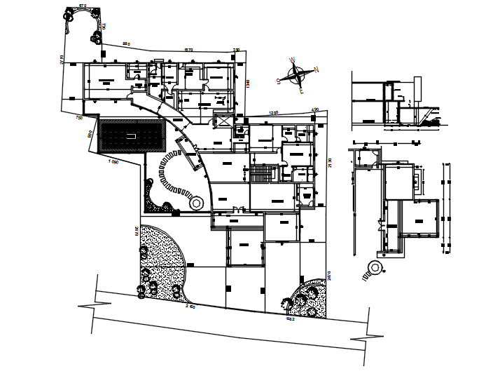 Site plan of residential building with detail dimension in AutoCAD