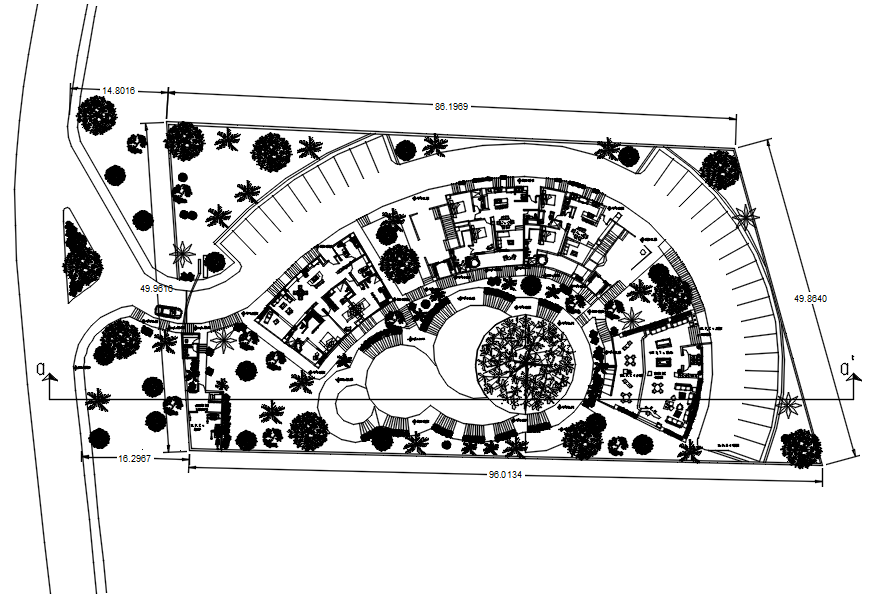 Site plan of the residential apartment with furniture details in dwg file