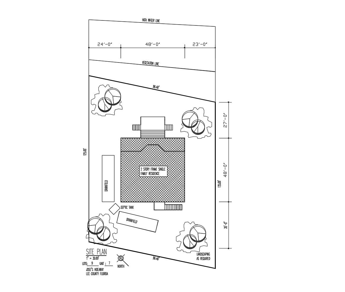 Site plan of the single family house with detail dimension in AutoCAD