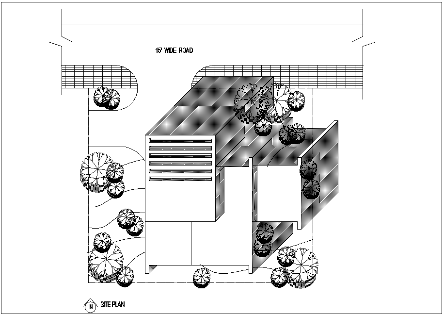 Site plan view of residential area with architecture view dwg file