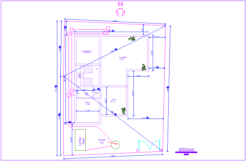 Site plan with detail view of house architectural view dwg file