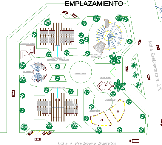 Site plan with landscaping details of admin office details dwg file