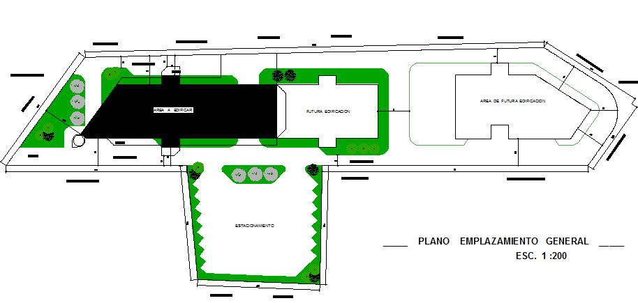 Site plan with landscaping details of office building dwg file