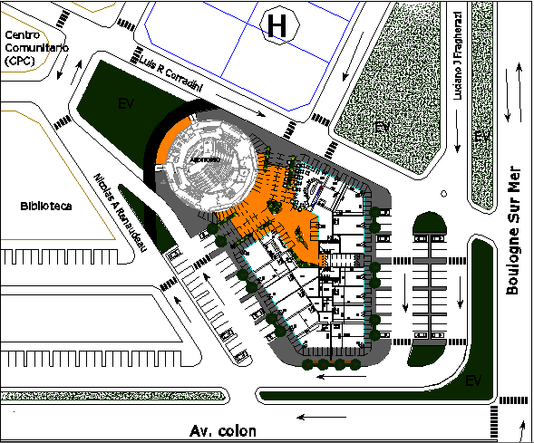 Site plan with landscaping details of shopping mall dwg file