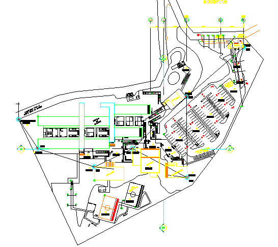 Site plan with landscaping of bank in university dwg file