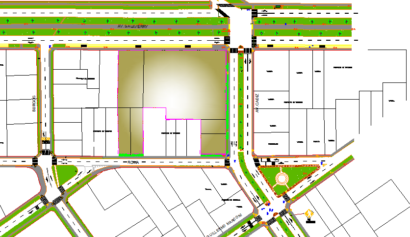 Site plan with landscaping of office building dwg file