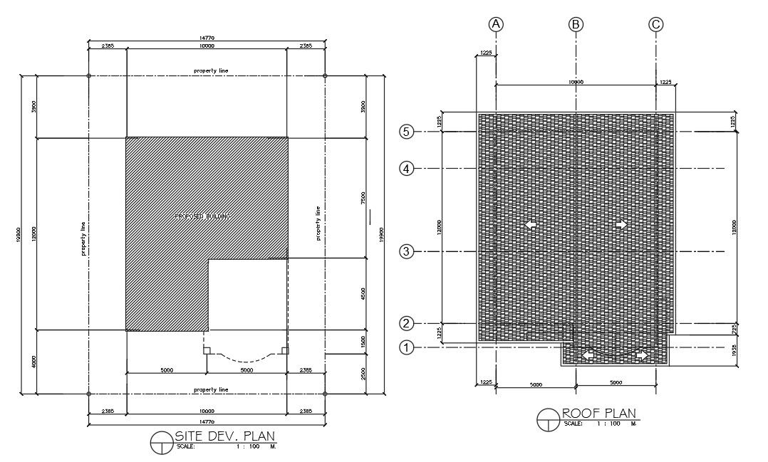Site development plan and roof plan of the duplex house plan were given in the autocad 2D DWG drawing file. Download the Autocad DWG drawing file.