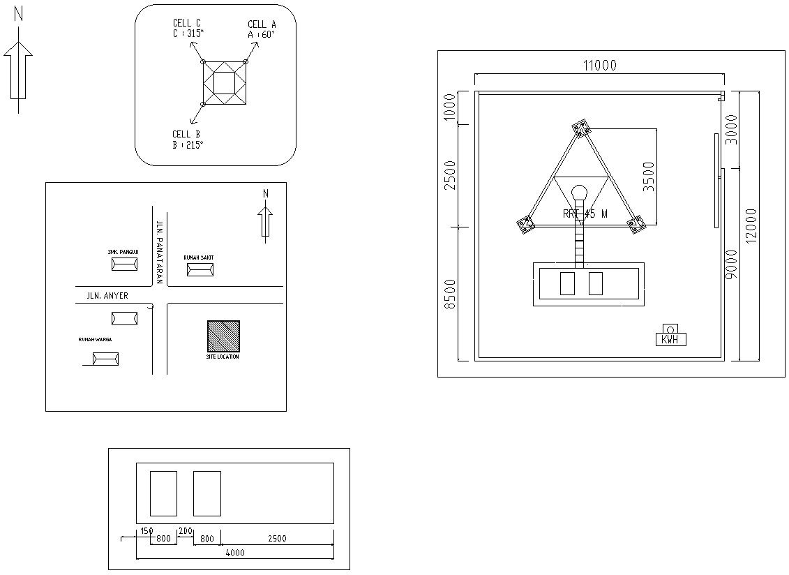 Site layout and site location of monopole tower in detail AutoCAD drawing, dwg file, CAD file