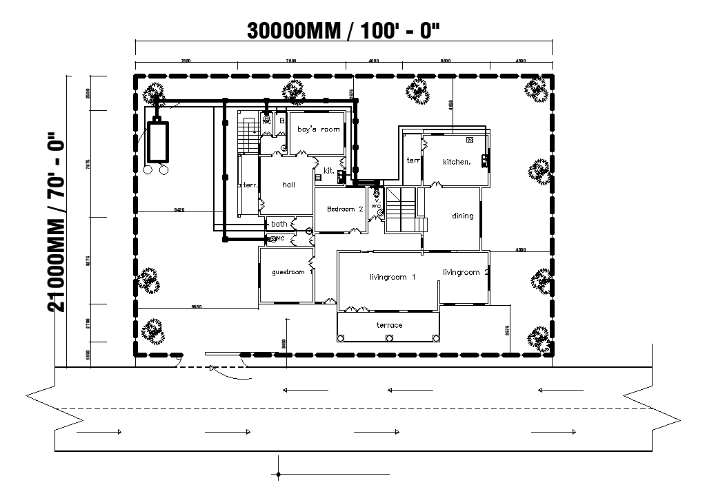 Site layout of 18x17m house plan is given in this Autocad drawing file. Download now.