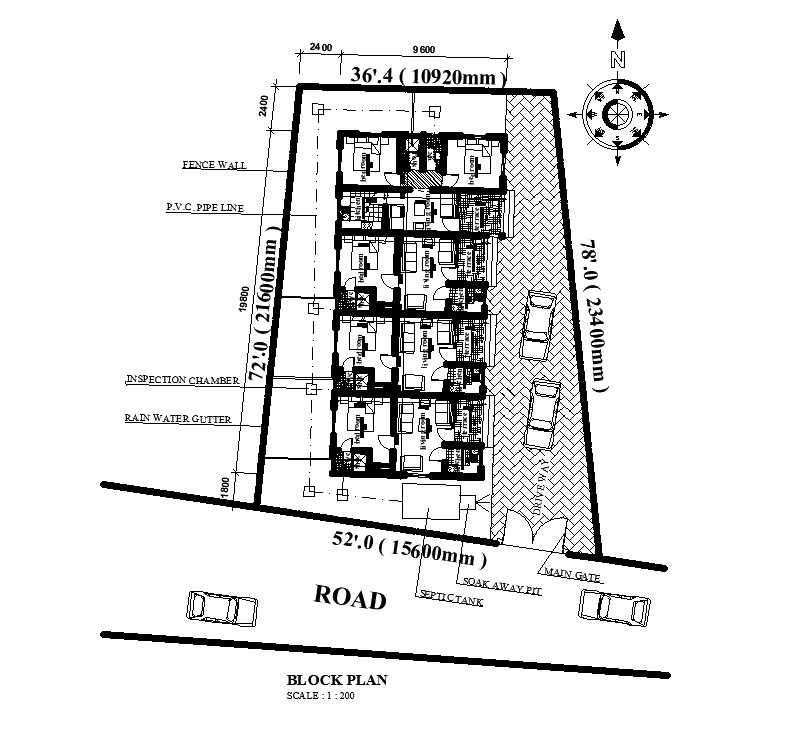 Site layout of 19x10m house plan is given in this Autocad drawing file. Download now.