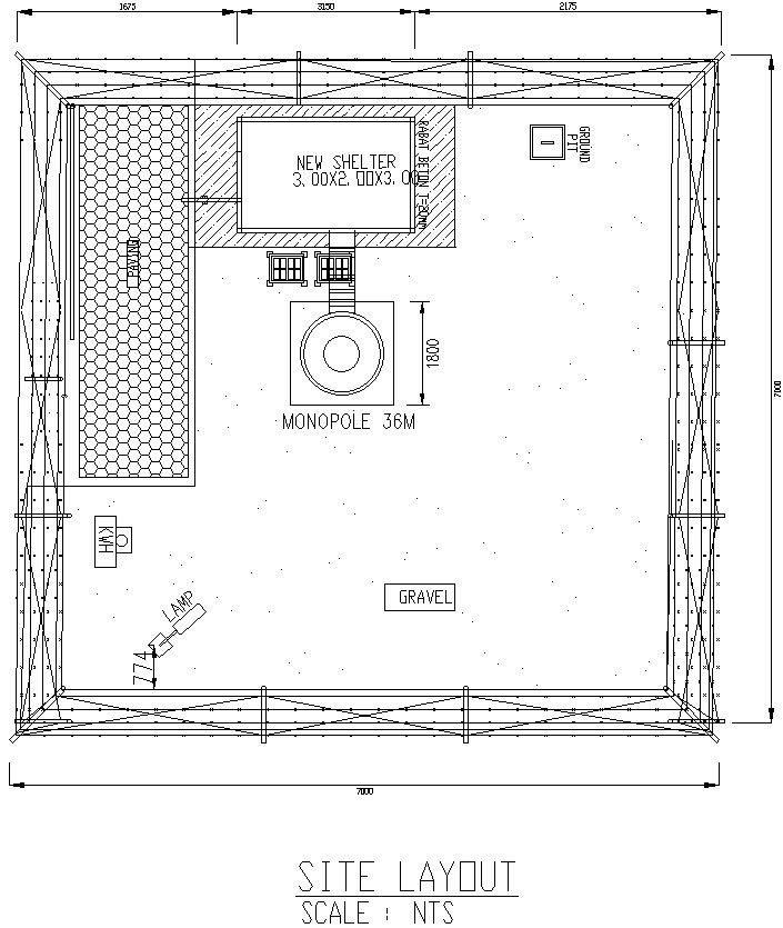 Site layout of monopole in detail AutoCAD drawing, dwg file, CAD file