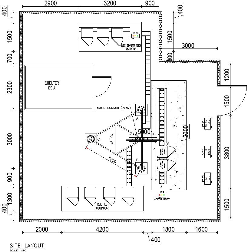 Site layout of tower in AutoCAD drawing, CAD file, dwg file