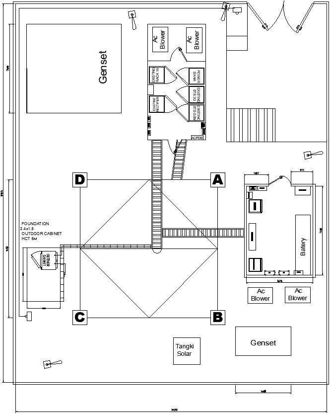 Site layout with AC blower details in AutoCAD, dwg file.