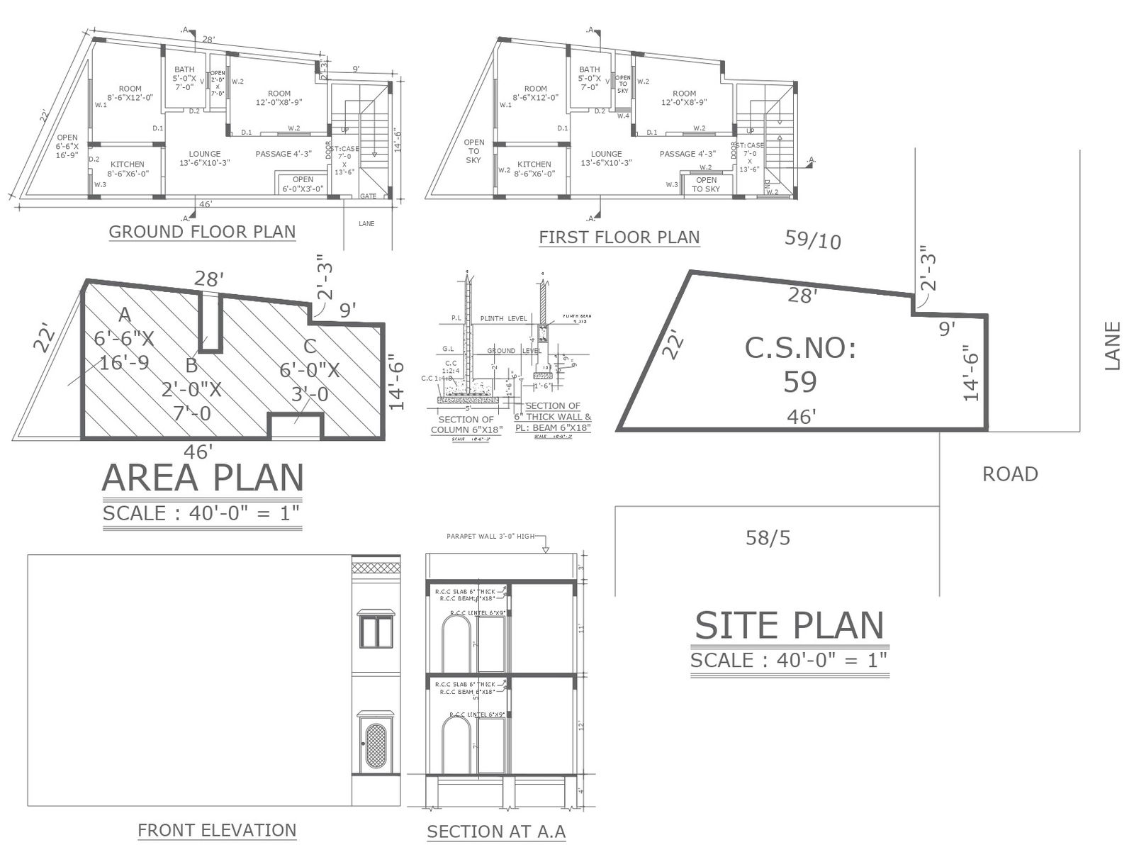Site plan at ratio 40 feet 0 feet with all detail dwg autocad drawing .