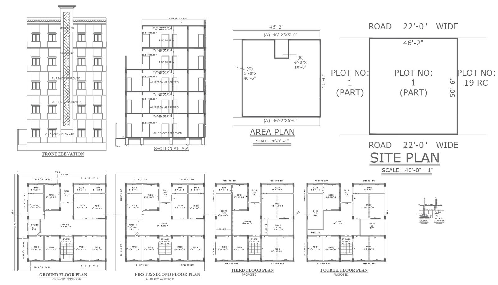 Site Plan For Ground Plus Four Floor Building With Furniture Layout