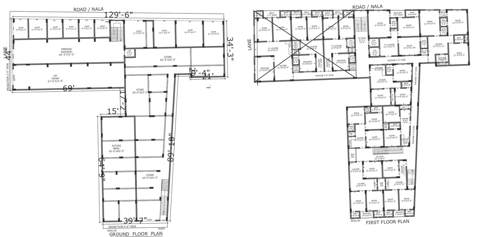 Site plan for ten shops and two go downs with detailed column plan dwg autocad drawing .