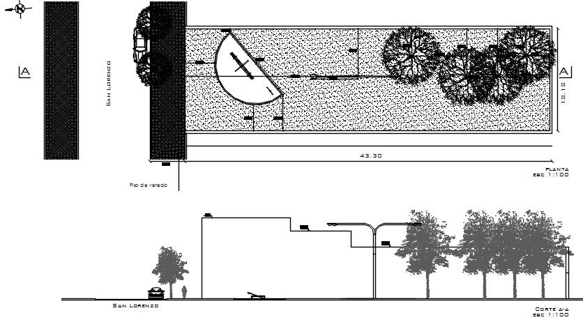 Sitting area detail and street light detail dwg file