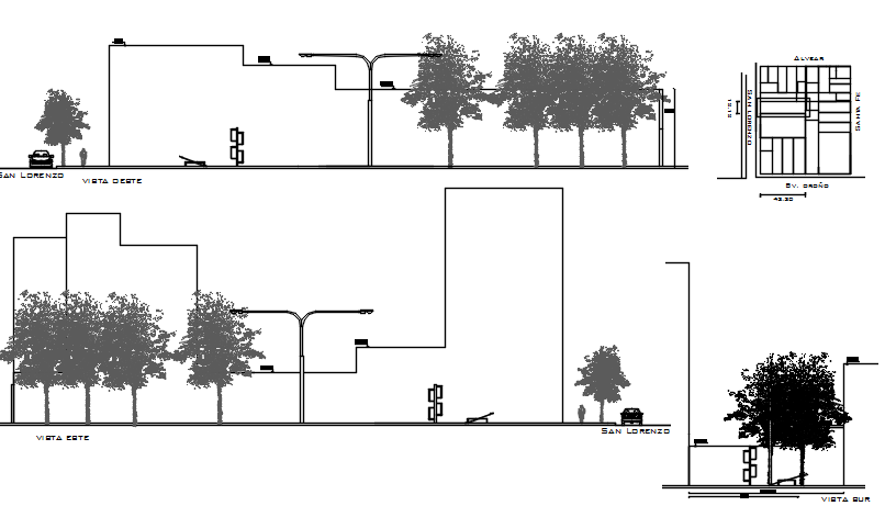 Sitting area detail and street light detail dwg file