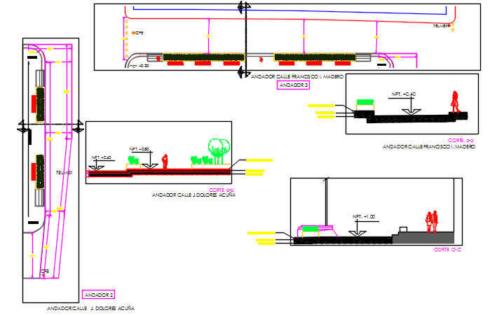 Sitting area detail and street light detail dwg file