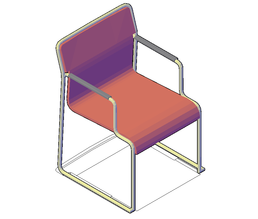 Sitting Chair 3D Model and Elevation in AutoCAD Format