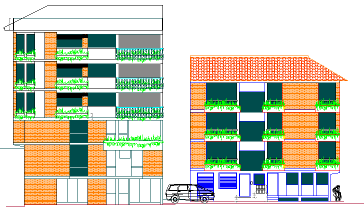 Six Floors Multi-Family Residential Building Elevation dwg file