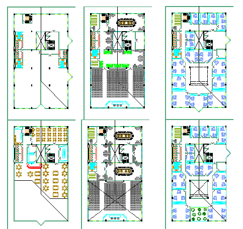 Six level office building floor plan layout details dwg file